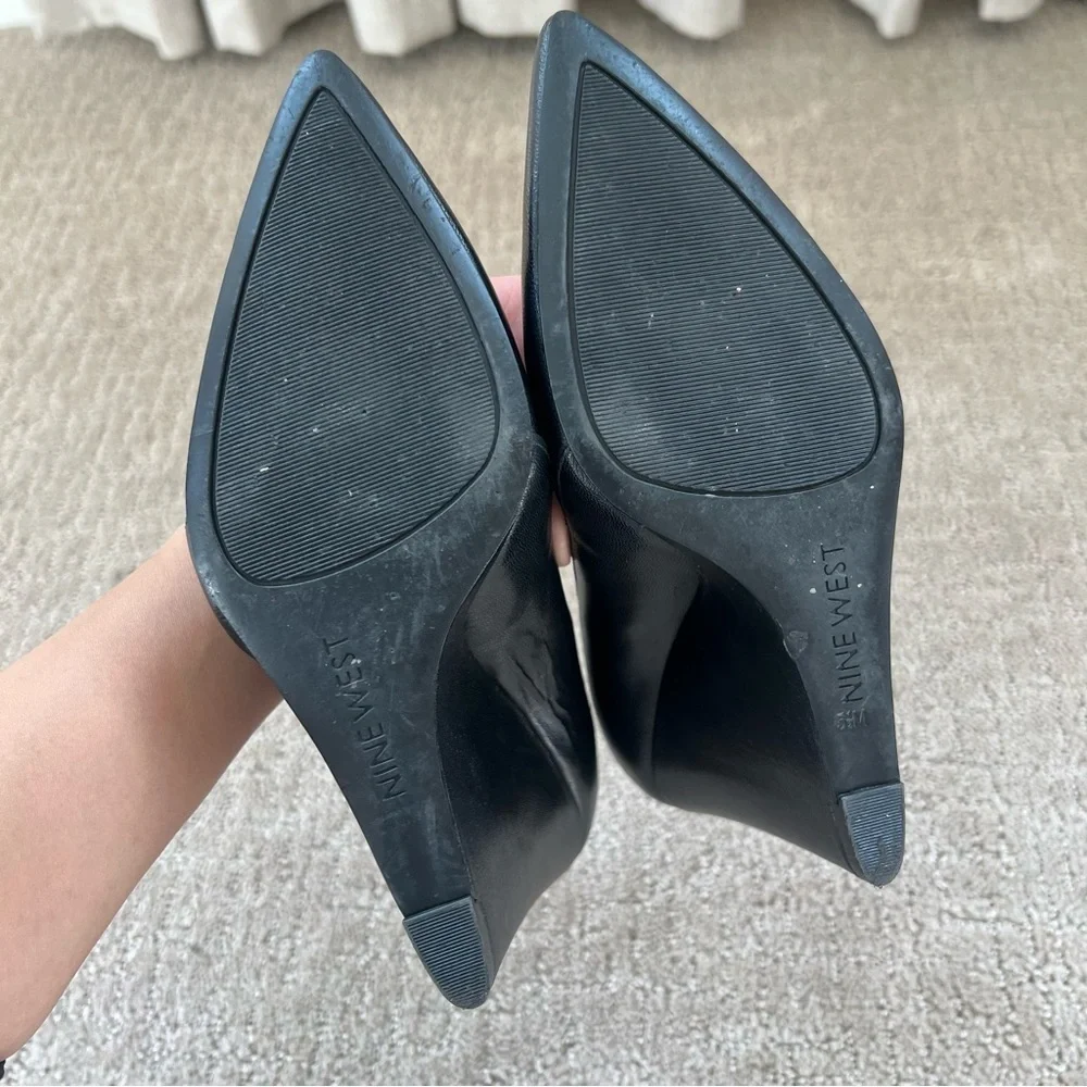 Nine West Eviee Black Leather Wedge Pumps